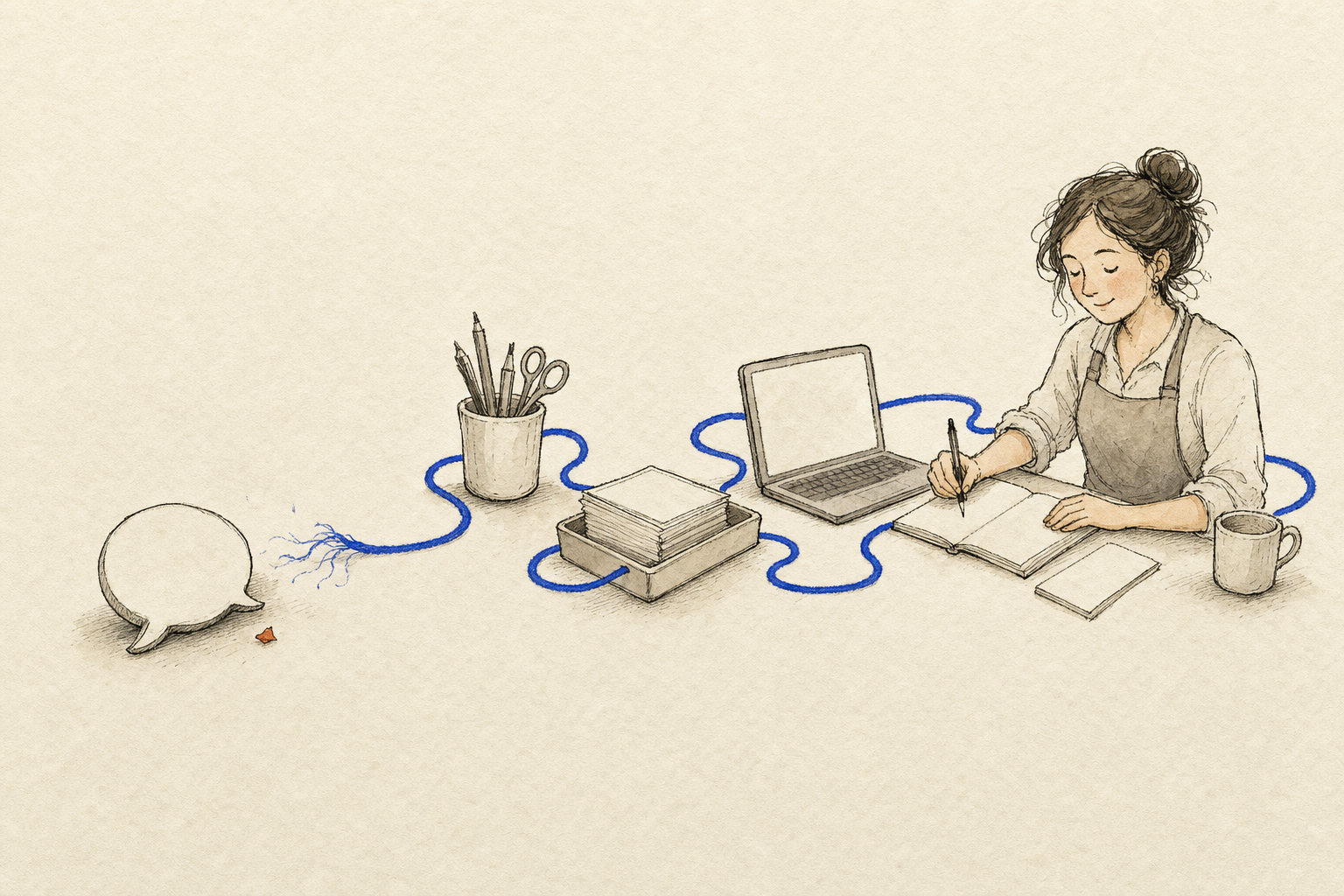 Ilustración: una chispa aislada que se apaga a la izquierda frente a un sistema conectado que se repite a la derecha.